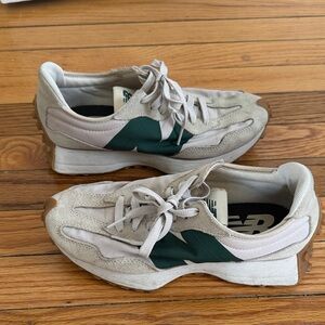 New Balance Classic 327 Beige and Green Sneakers, Size 38.5